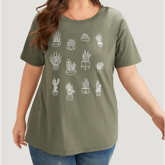 BloomChic Tops - BLOOMCHIC CACTUS TSHIRT ARMY GREEN SIZE 14-16 NWT